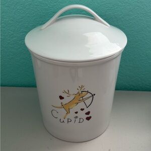 Retired Pottery Barn Reindeer Cupid Christmas Cookie Jar Canister Japan